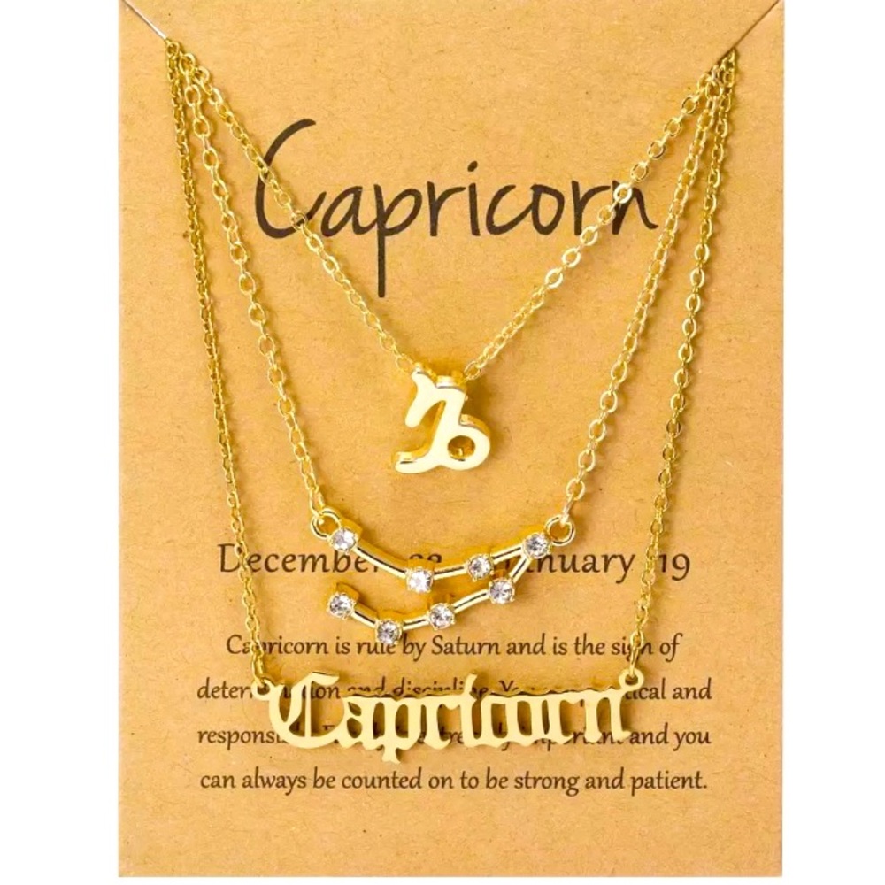 3 piece zodiac Capricorn link chain layered necklace